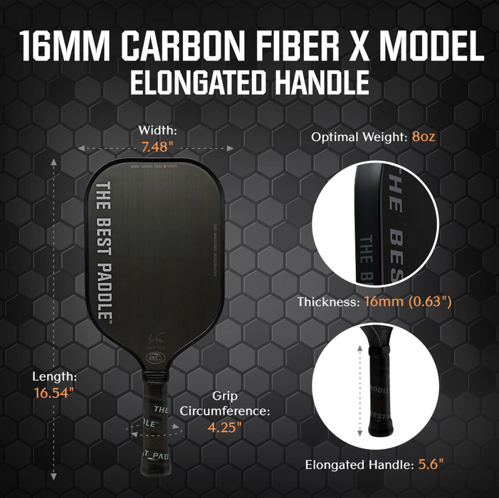 THE BEST PADDLE Carbon Fiber X Elongated Handle Pickleball Paddle